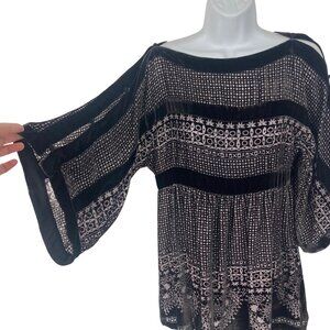 BCBG Maxazria Black Velvet Burnout Mini Dress SM Sheer Whimsigoth Fairy Grunge